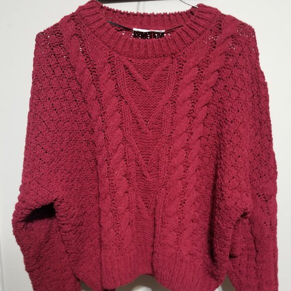 Double Zero Sweater Red Cropped Small Cable knit Cozy Casual - Picture 1 of 5